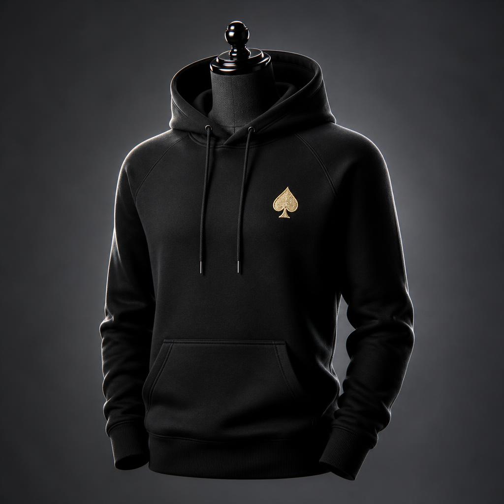 Gold-Bevel Embroidered Hoodie — studio product render